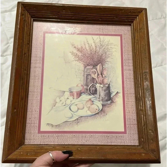 VTG Country Kitchen Baking Framed Picture Farmhouse Cottagecore Art Didtressed - Picture 2 of 9